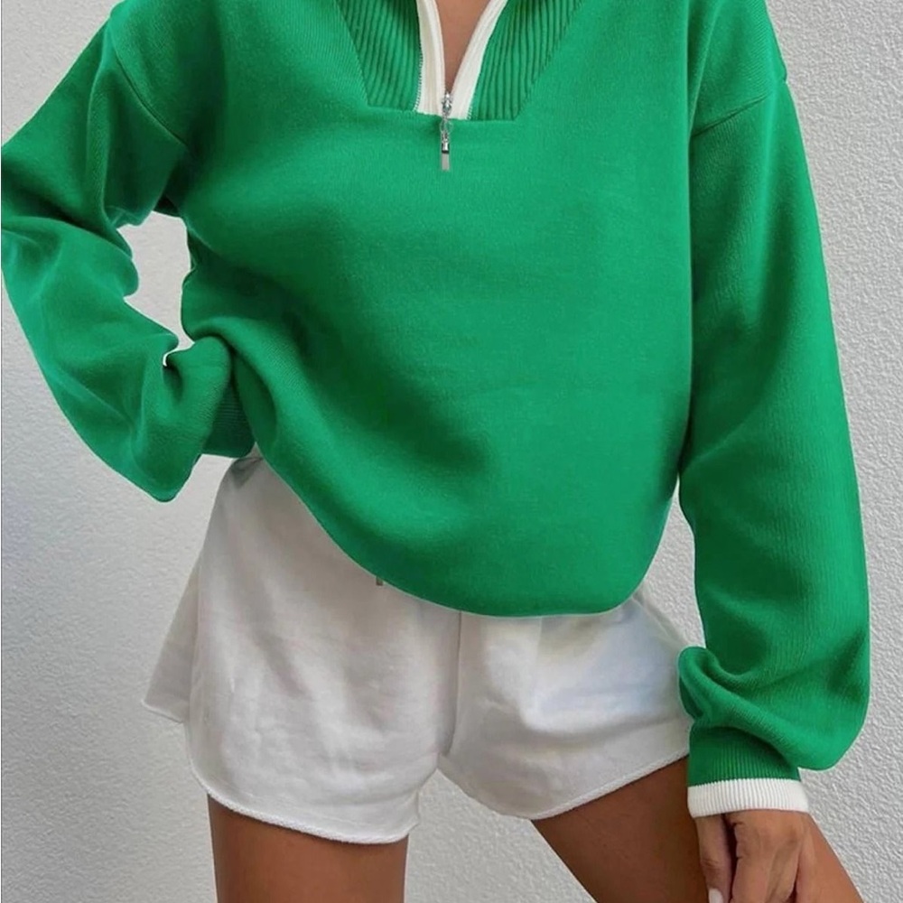Commense Green Half-Zip Pullover Sweatshirt with White Trim